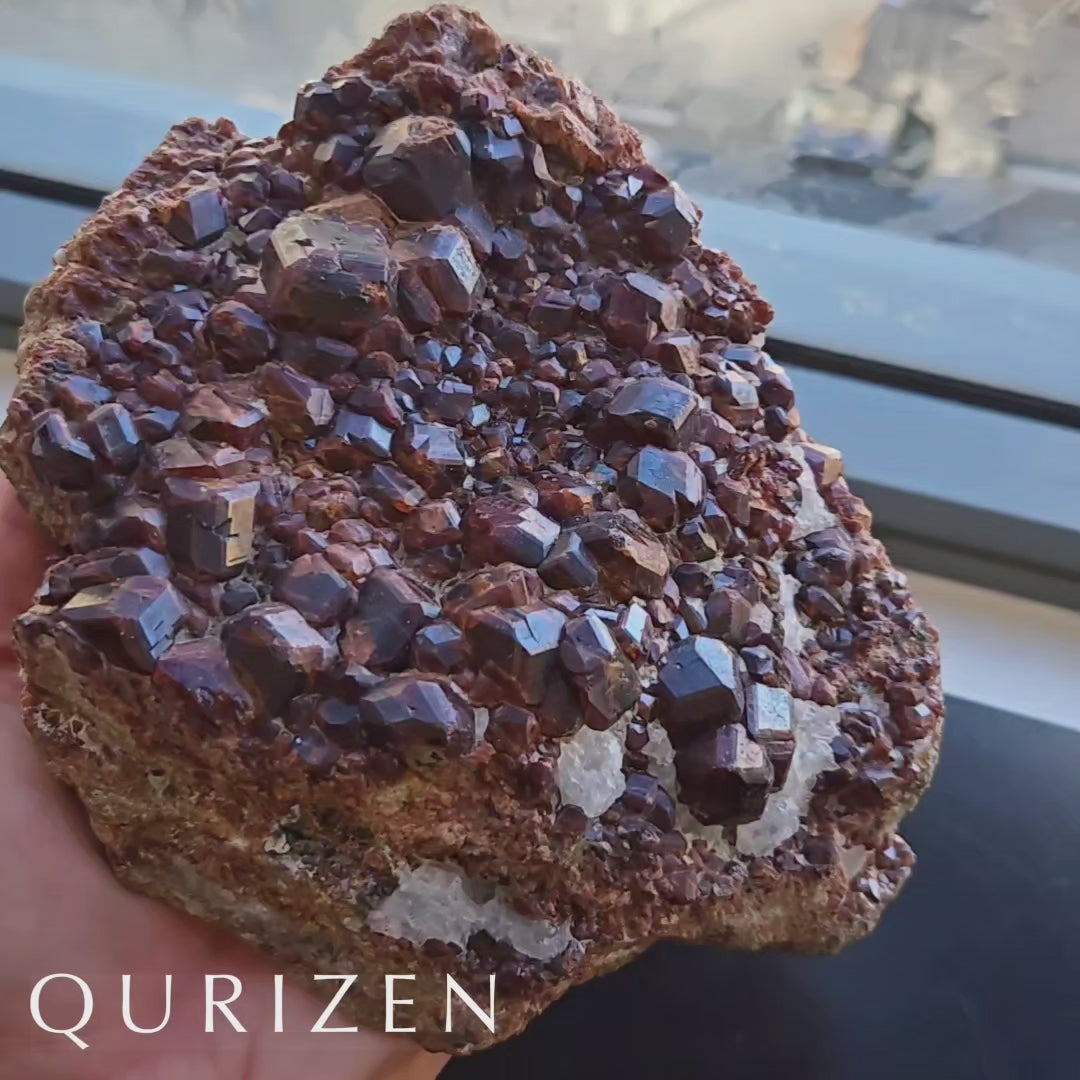 Natural Red Garnet Crystal Specimen on Matrix