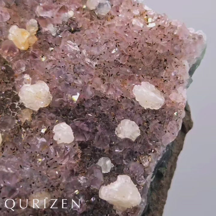 Uruguay Rutilated Amethyst Druze with Calcite | Display Specimen