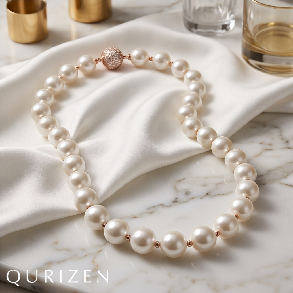Freshwater Pearl Necklace with Pavé Magnetic Clasp
