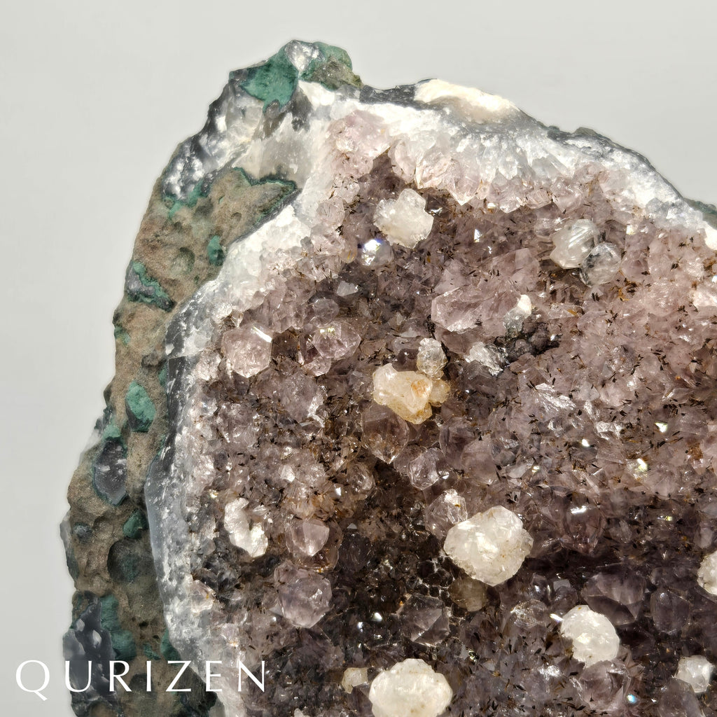 Uruguay Rutilated Amethyst Druze with Calcite | Display Specimen