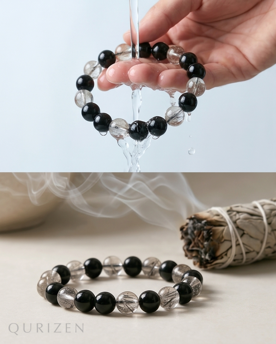 Handmade Black Rutilated Quartz Bracelet