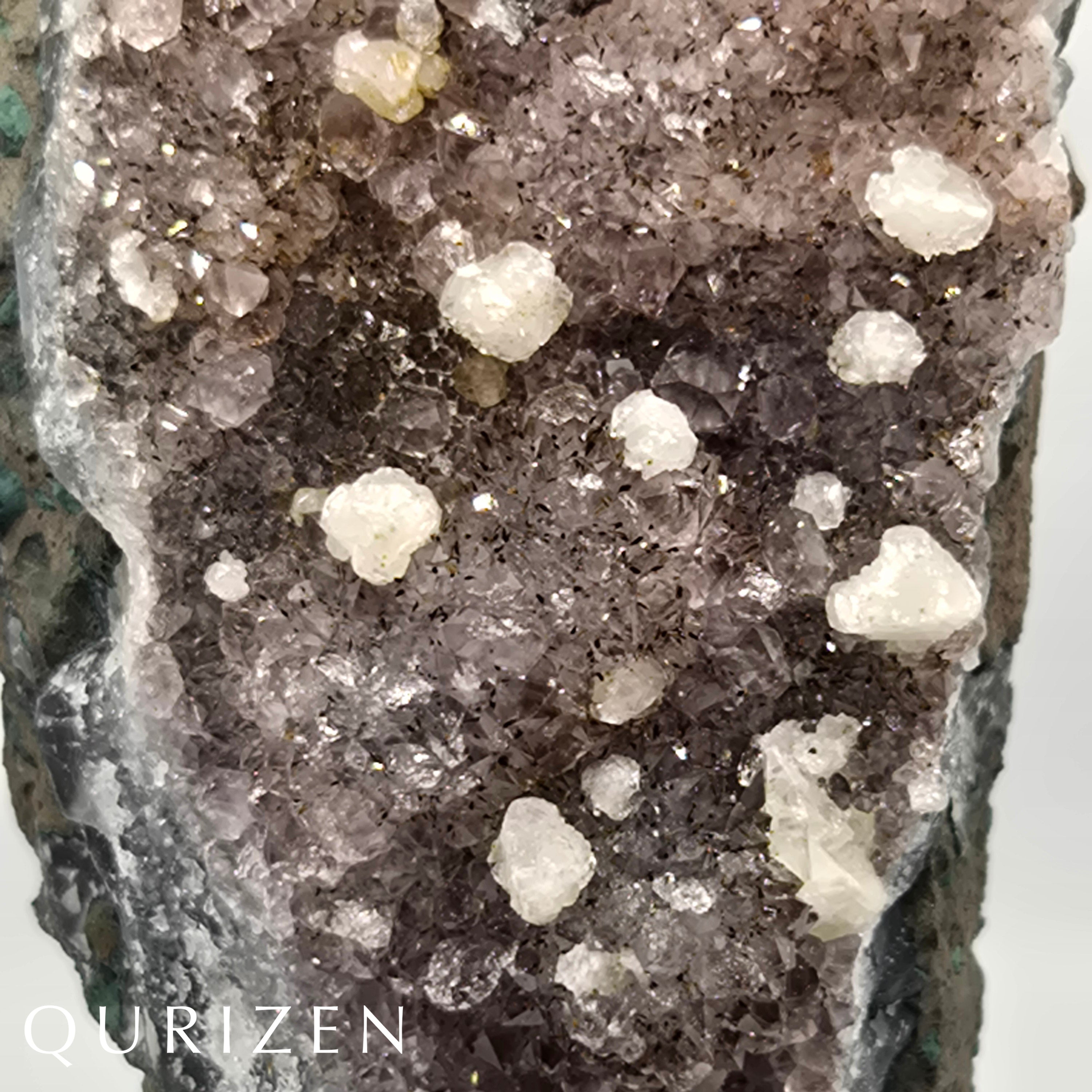 Uruguay Rutilated Amethyst Druze with Calcite | Display Specimen