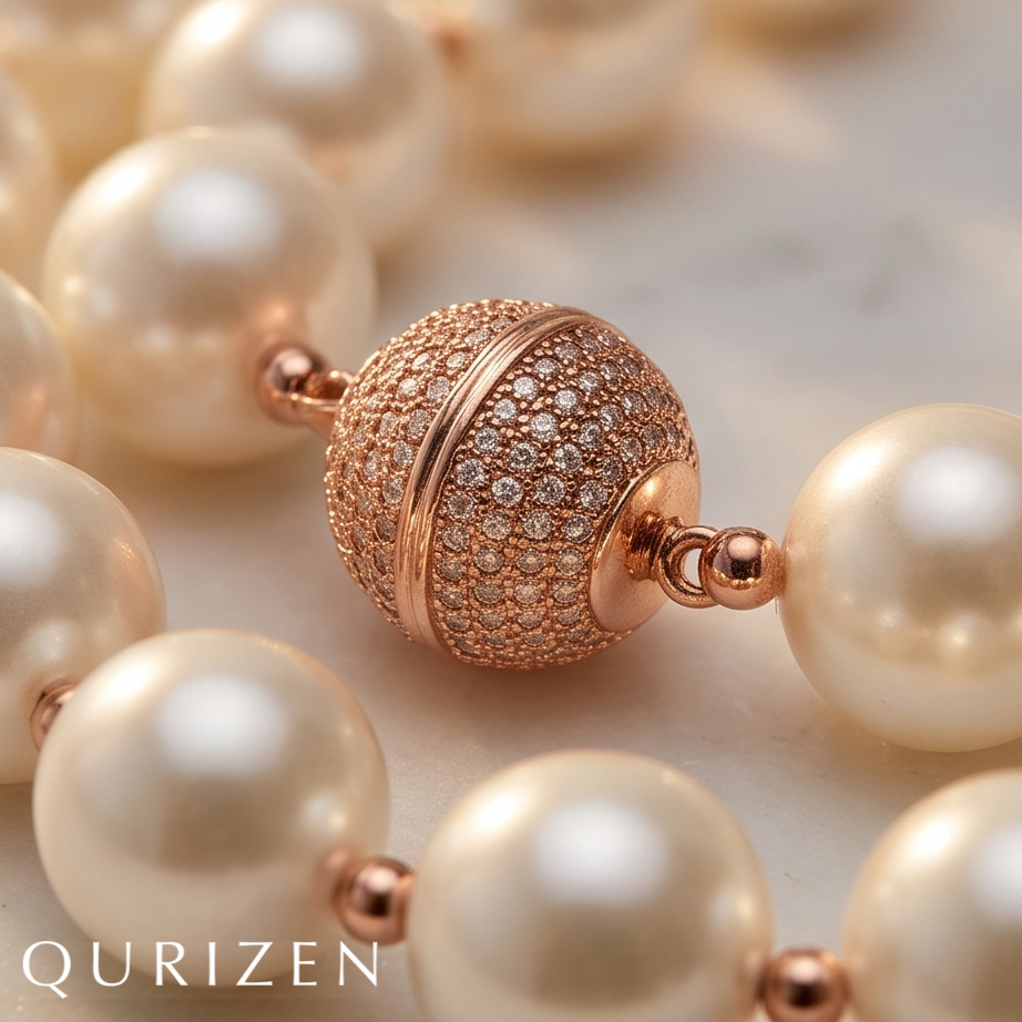 Freshwater Pearl Necklace with Pavé Magnetic Clasp