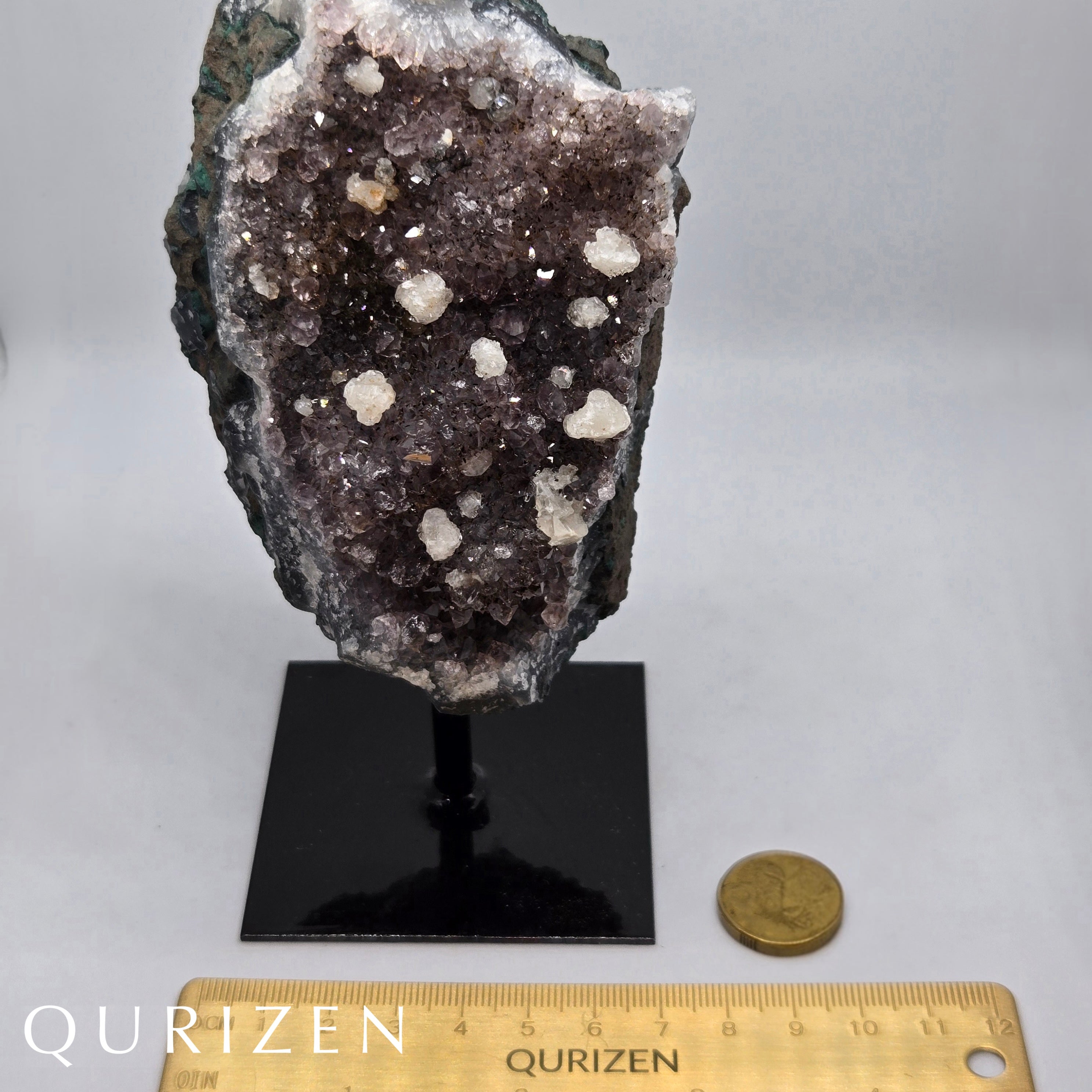 Uruguay Rutilated Amethyst Druze with Calcite | Display Specimen