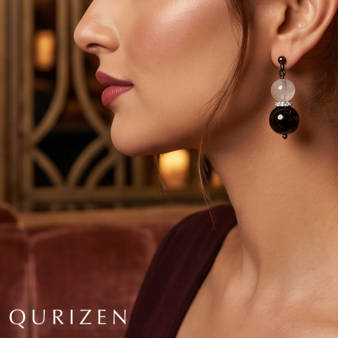 Black Obsidian & Clear Quartz Earrings