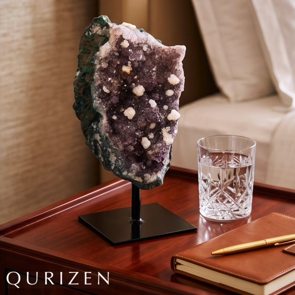 Uruguay Rutilated Amethyst Druze with Calcite | Display Specimen