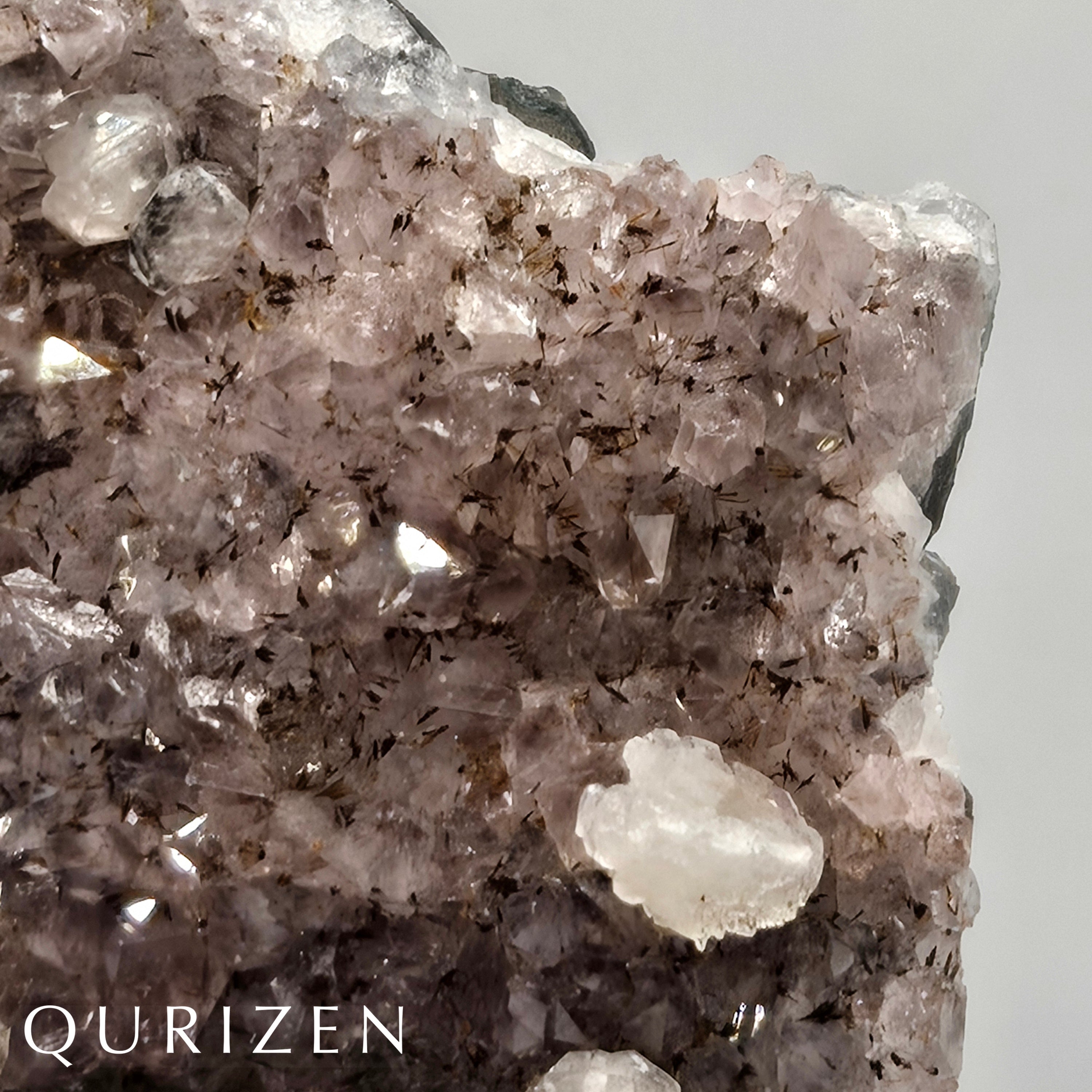 Uruguay Rutilated Amethyst Druze with Calcite | Display Specimen