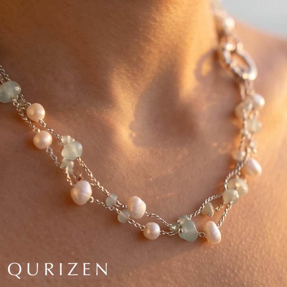 Freshwater Pearl & Aquamarine Necklace
