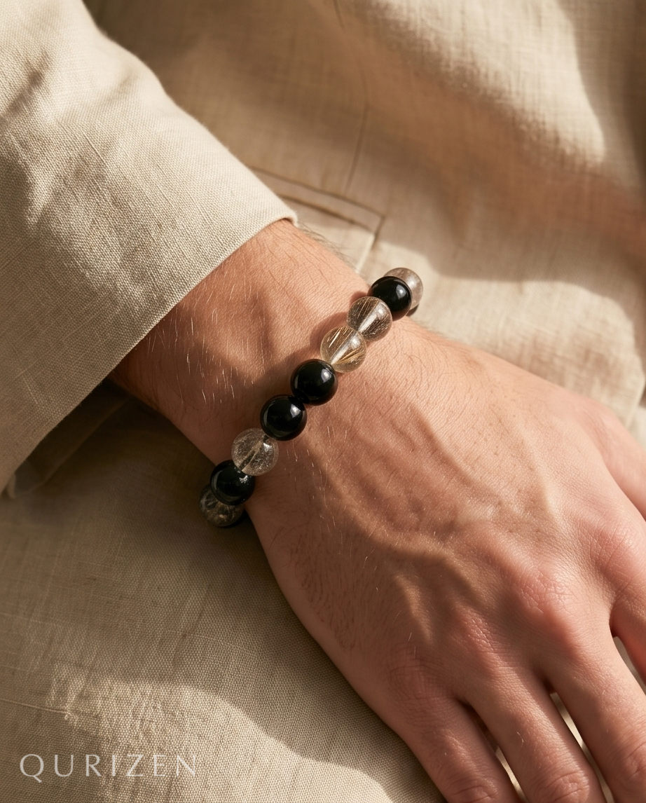 Handmade Black Rutilated Quartz Bracelet