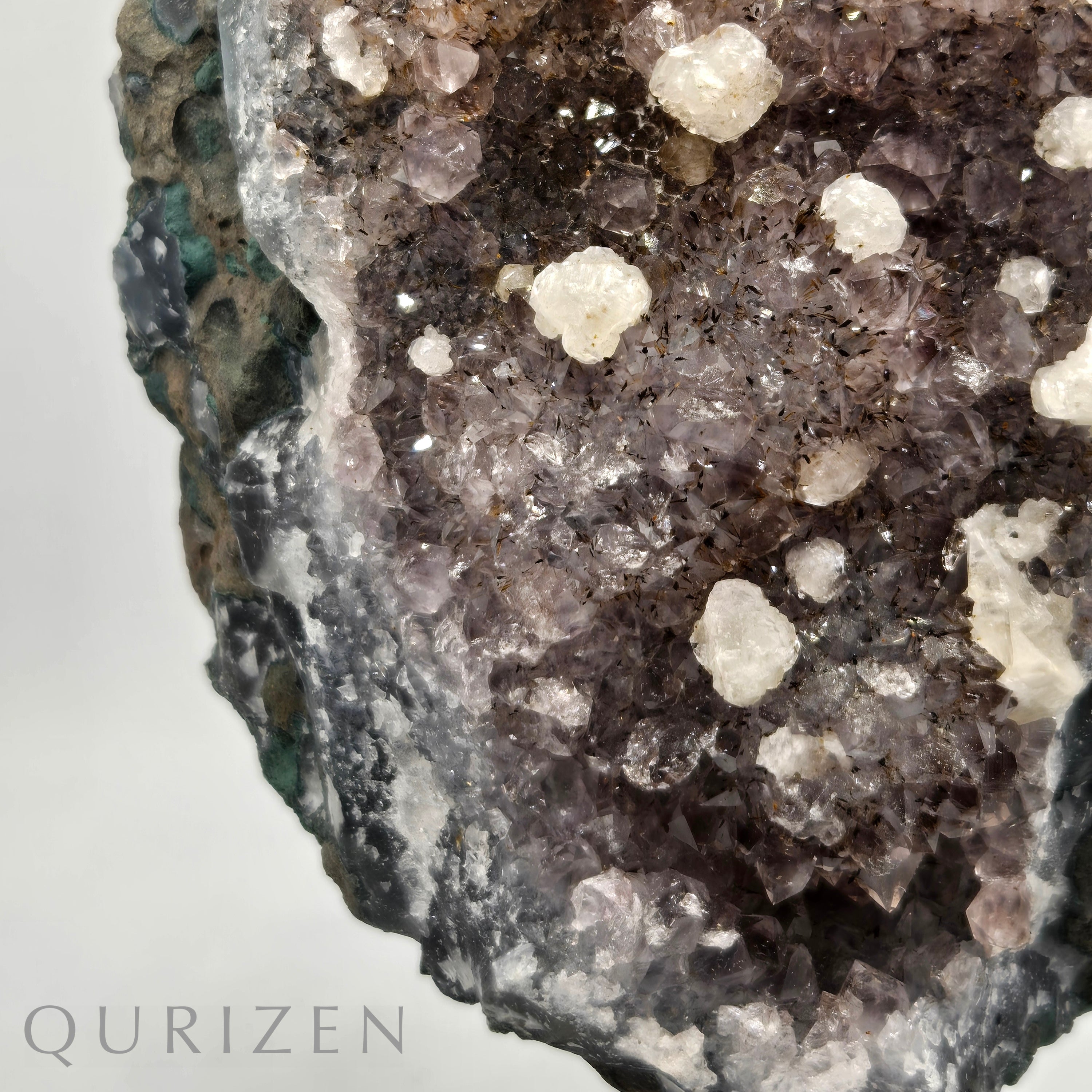 Uruguay Rutilated Amethyst Druze with Calcite | Display Specimen