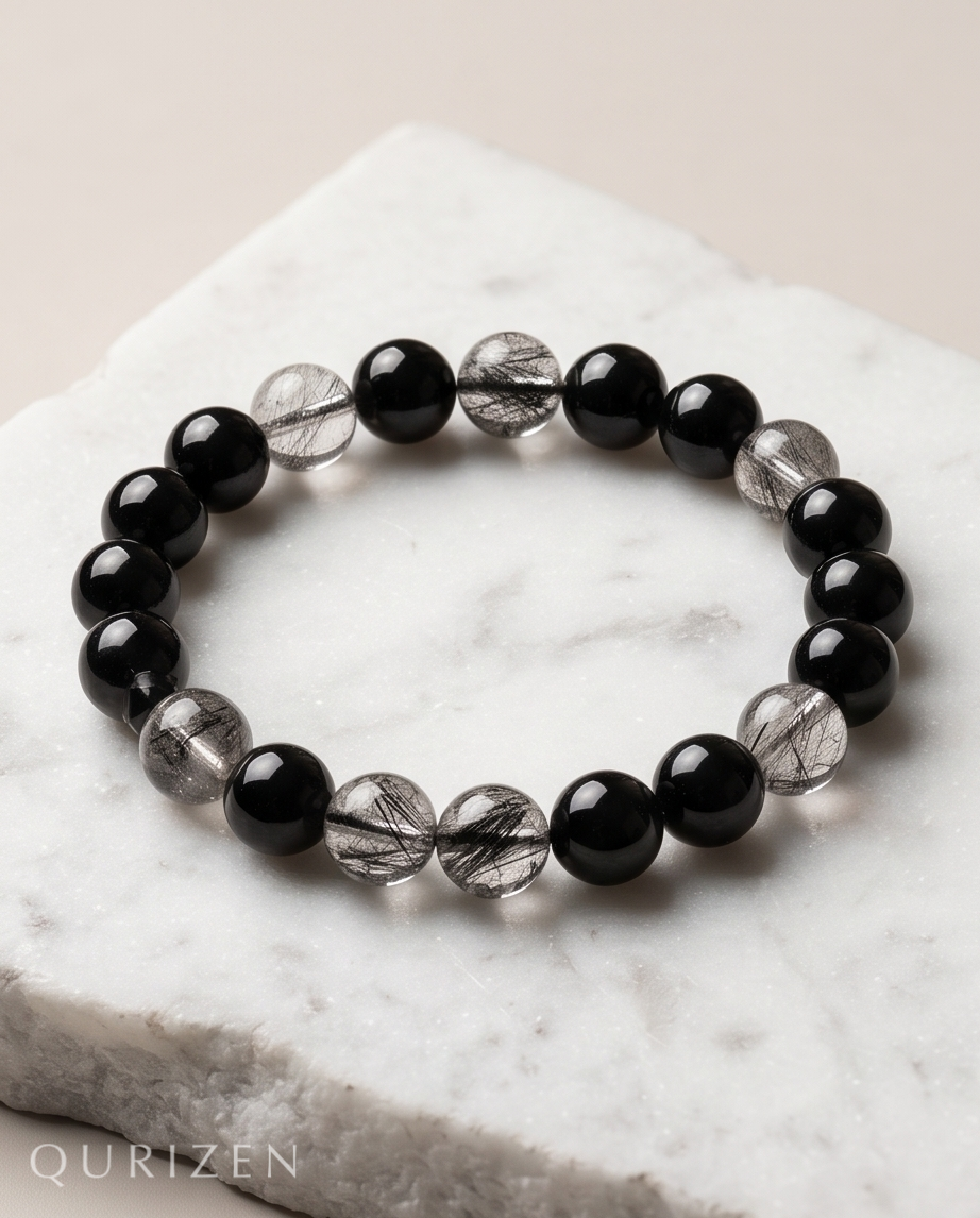 Handmade Black Rutilated Quartz Bracelet