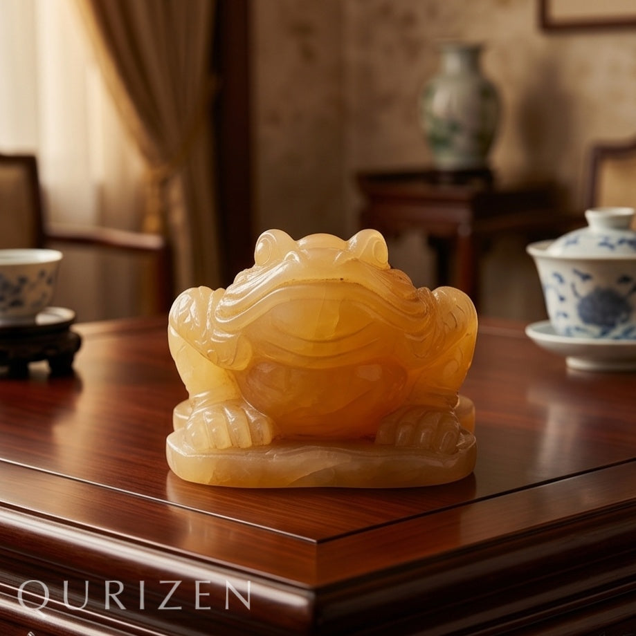 Yellow Jade Frog Carving