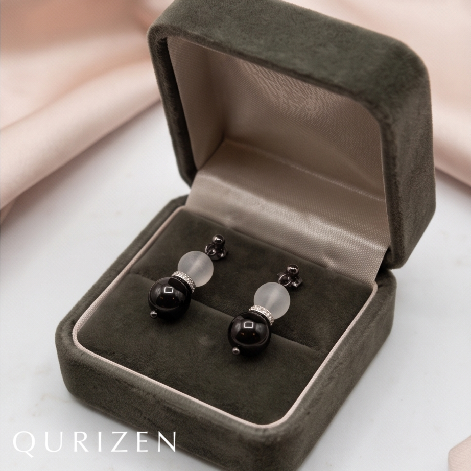 Black Obsidian & Clear Quartz Earrings