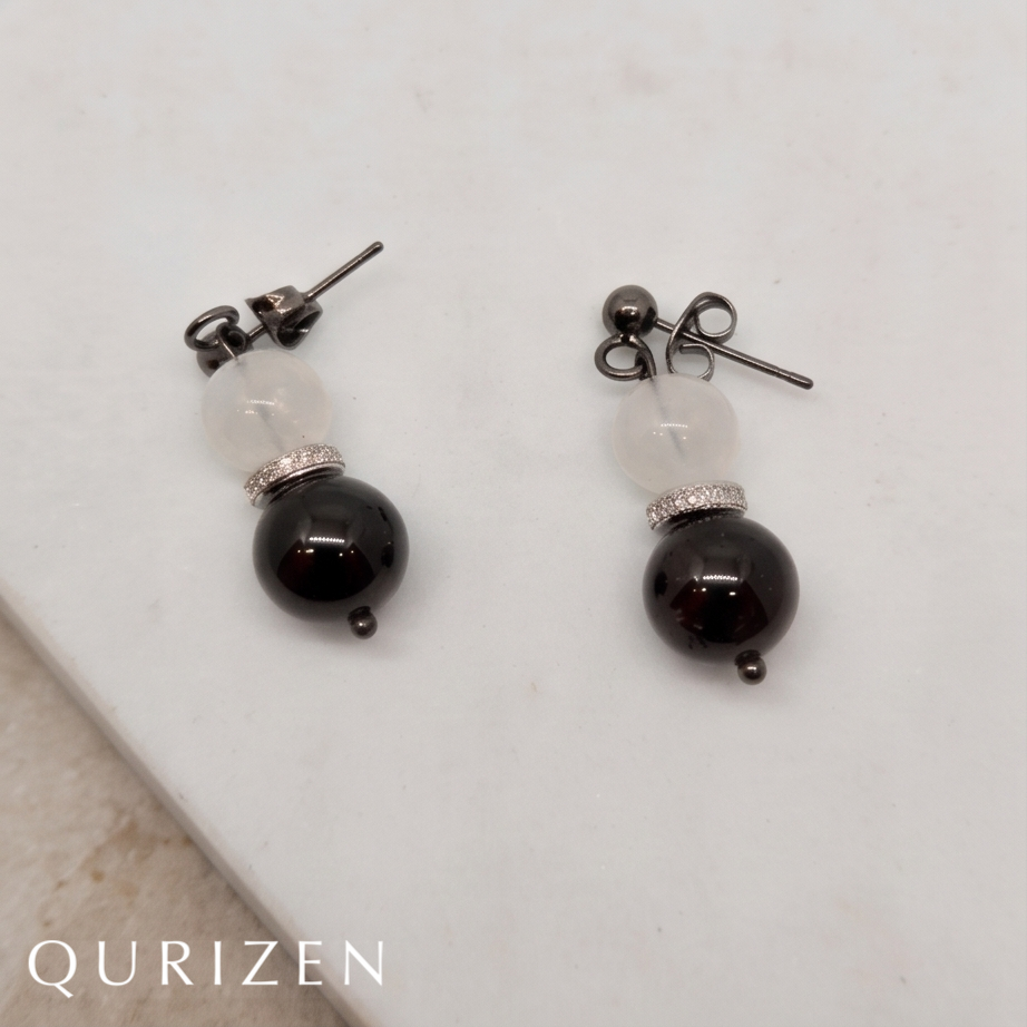 Black Obsidian & Clear Quartz Earrings