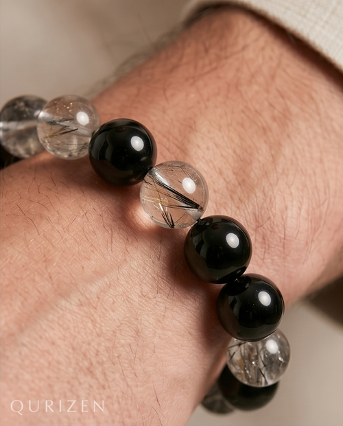 Handmade Black Rutilated Quartz Bracelet