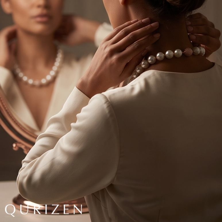 Freshwater Pearl Necklace with Pavé Magnetic Clasp